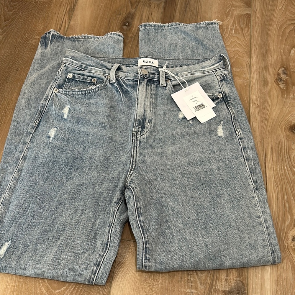 brand new Pistola Cassie super high rise straight leg jeans light blue